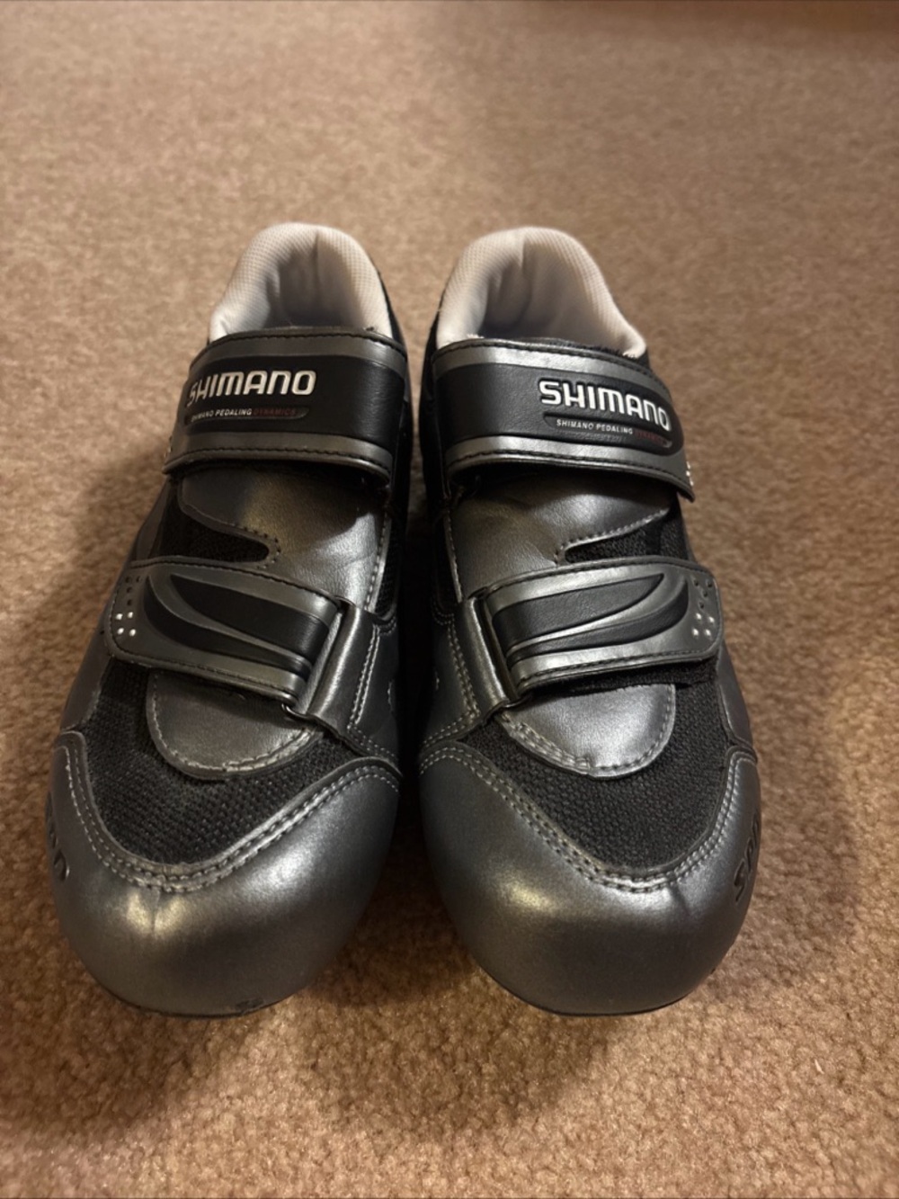 Shimano Black and Gray Cycling Shoes with Velcro Straps size 40